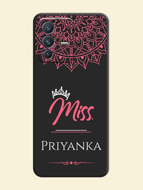 Mrs Name with Floral Design on Space Black Personalized Soft Matte Phone Covers - Vivo V23 5G