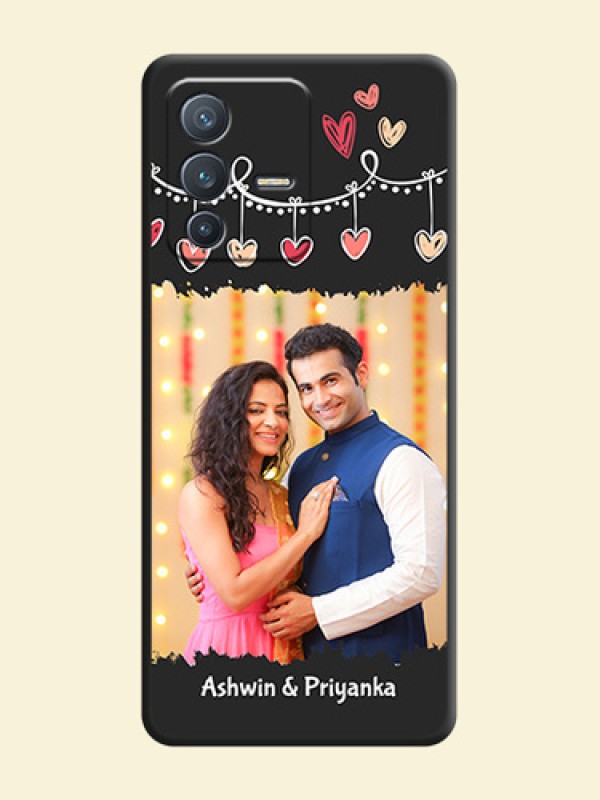 Pink Love Hangings with Name on Space Black Custom Soft Matte Phone Cases - Vivo V23 Pro 5G