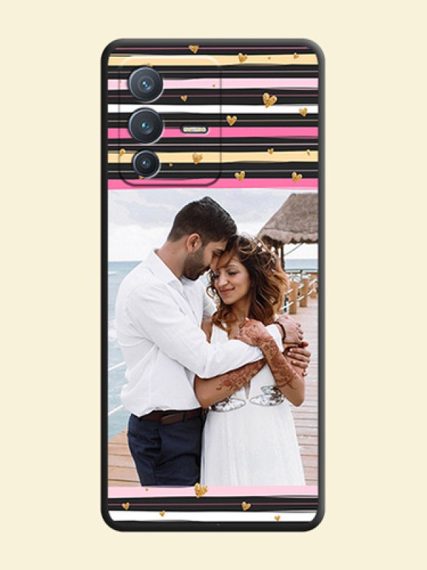 Multicolor Lines and Golden Love Symbols Design on Photo on Space Black Soft Matte Mobile Cover - Vivo V23 Pro 5G
