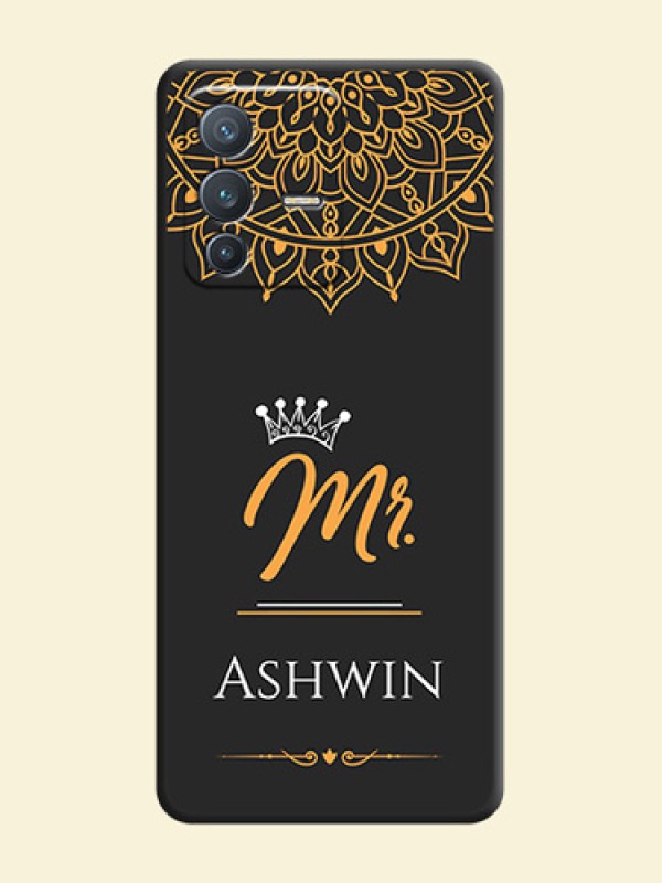 Mr Name with Floral Design on Personalised Space Black Soft Matte Cases - Vivo V23 Pro 5G