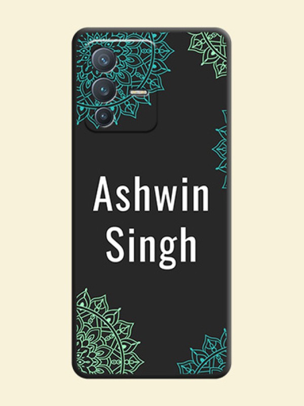 Your Name with Floral Design on Space Black Custom Soft Matte Back Cover - Vivo V23 Pro 5G