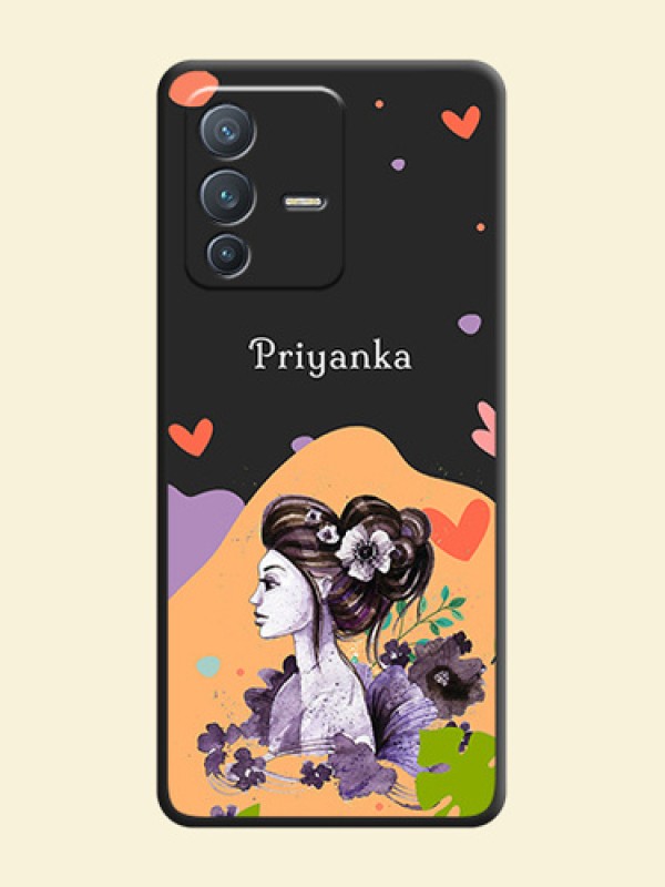 Namecase For Her With Fancy Lady Image On Space Black Personalized Soft Matte Phone Covers -Vivo V23 Pro 5G