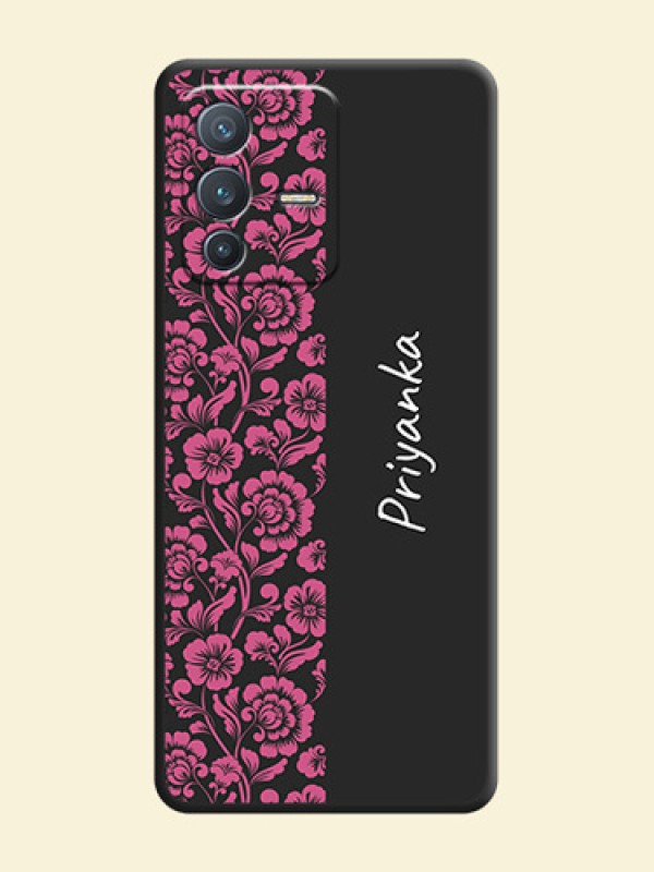 Pink Floral Pattern Design With Custom Text On Space Black Personalized Soft Matte Phone Covers -Vivo V23 Pro 5G