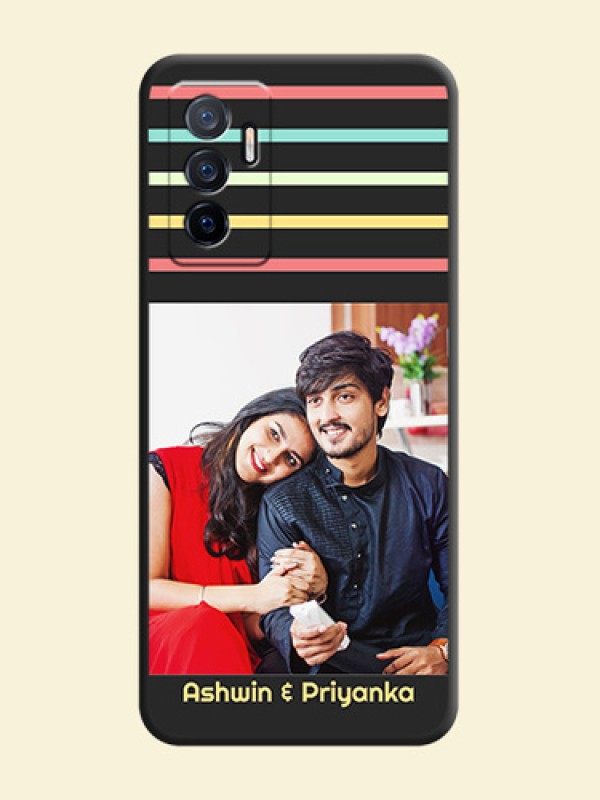 Color Stripes with Photo and Text on Photo on Space Black Soft Matte Mobile Case - Vivo V23e 5G