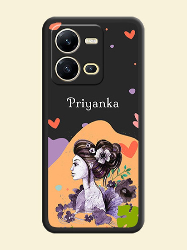 Namecase For Her With Fancy Lady Image On Space Black Personalized Soft Matte Phone Covers -Vivo V25 5G