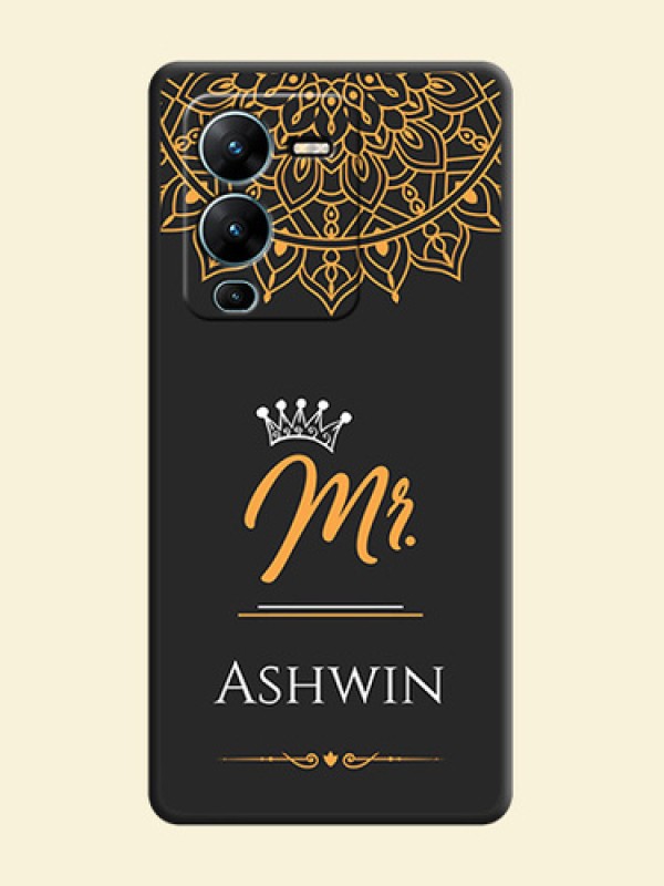 Mr Name with Floral Design  on Personalised Space Black Soft Matte Cases - Vivo V25 Pro 5G