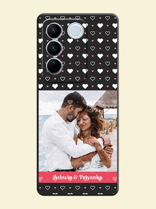 White Color Love Symbols with Text Design on Photo on Space Black Soft Matte Phone Cover - Vivo V27 Pro