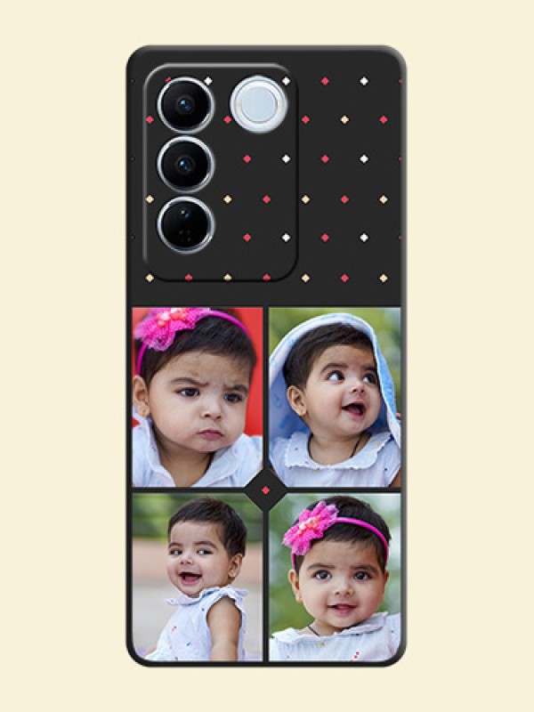Multicolor Dotted Pattern with 4 Image Holder on Space Black Custom Soft Matte Phone Cases - Vivo V27 Pro