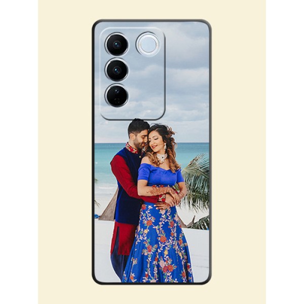 Full Single Pic Upload On Space Black Personalized Soft Matte Phone Covers -Vivo V27 Pro