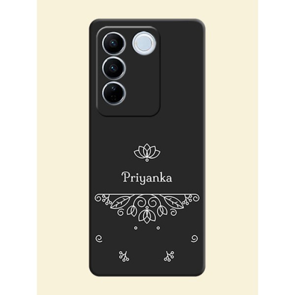 Lotus Garden Custom Text On Space Black Personalized Soft Matte Phone Covers -Vivo V27 Pro