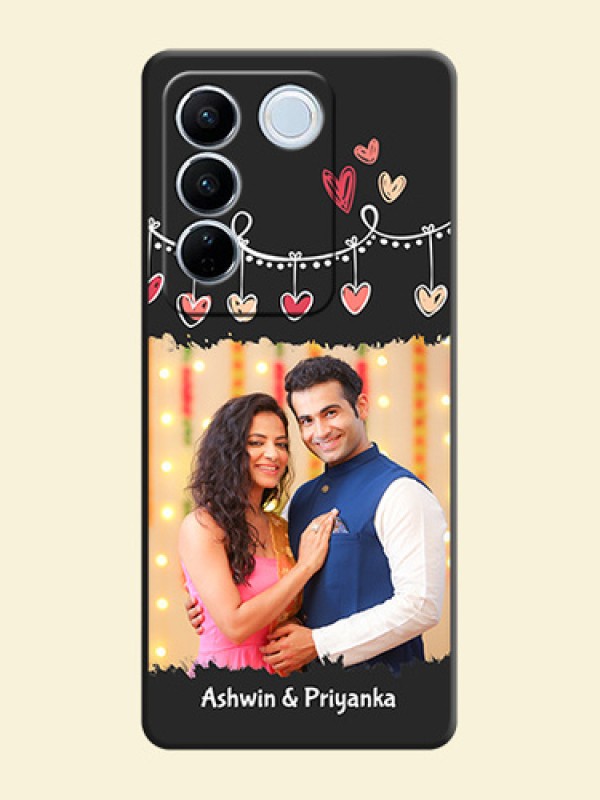 Pink Love Hangings with Name on Space Black Custom Soft Matte Phone Cases - Vivo V27