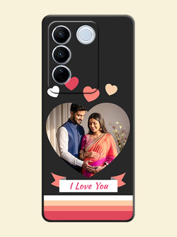Love Shaped Photo with Colorful Stripes on Personalised Space Black Soft Matte Cases - Vivo V27