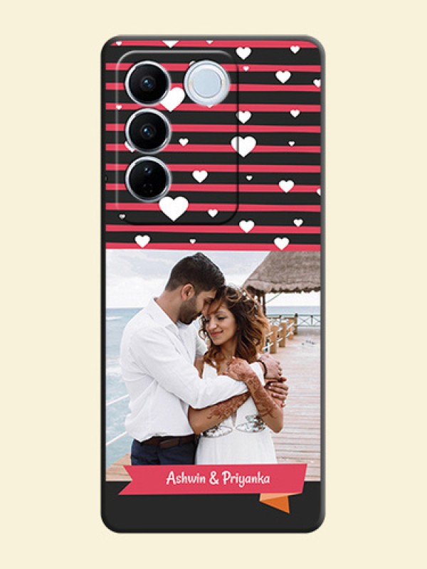 White Color Love Symbols with Pink Lines Pattern on Space Black Custom Soft Matte Phone Cases - Vivo V27