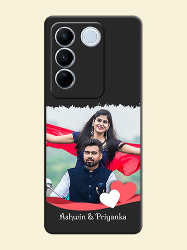 Pin Color Love Shaped Ribbon Design with Text on Space Black Custom Soft Matte Phone Back Cover - Vivo V27