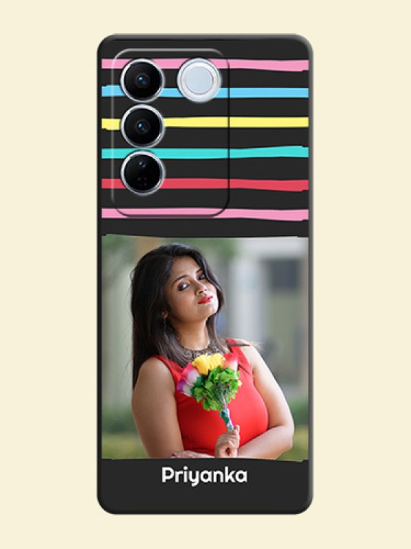 Multicolor Lines with Image on Space Black Personalized Soft Matte Phone Covers - Vivo V27