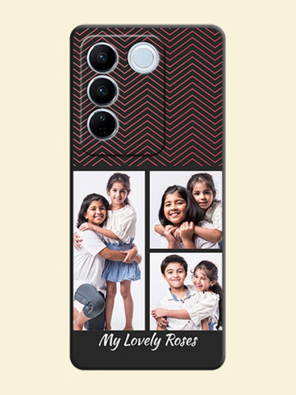 Wave Pattern with 3 Image Holder on Space Black Custom Soft Matte Back Cover - Vivo V27
