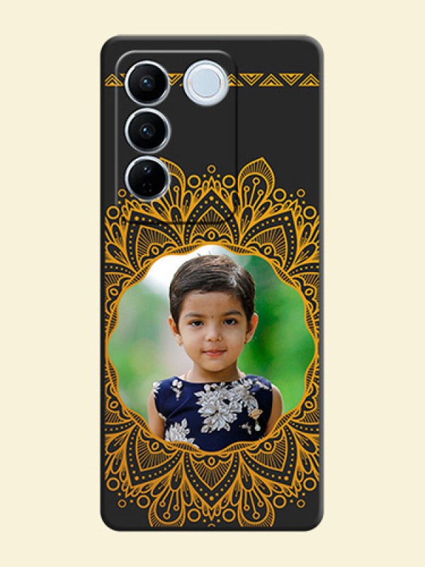Round Image with Floral Design on Photo on Space Black Soft Matte Mobile Cover - Vivo V27