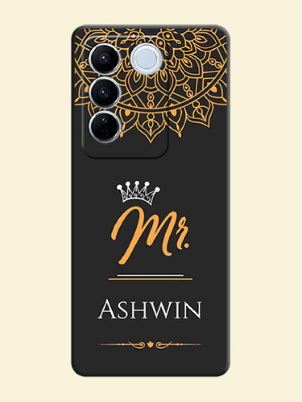 Mr Name with Floral Design  on Personalised Space Black Soft Matte Cases - Vivo V27