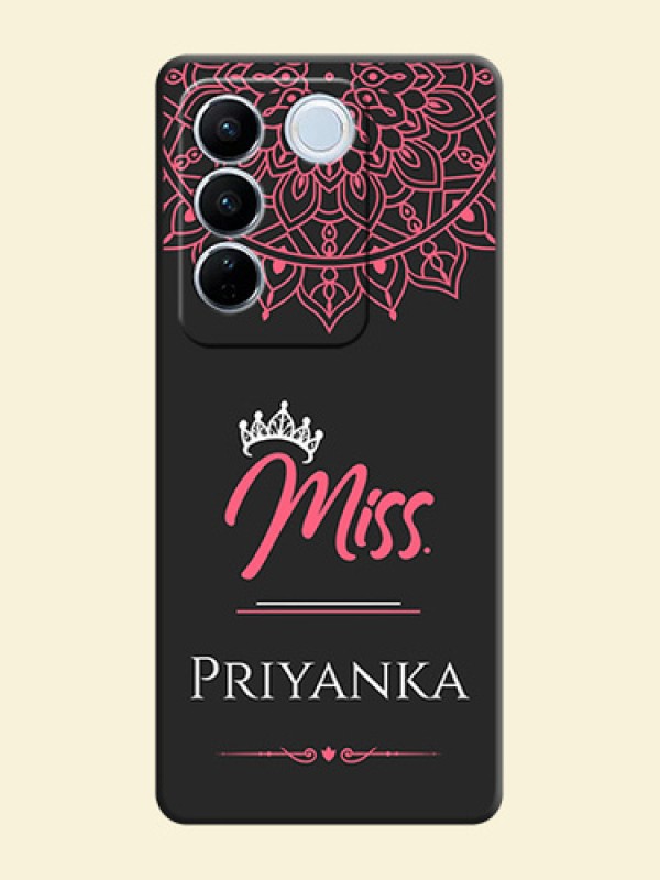 Mrs Name with Floral Design on Space Black Personalized Soft Matte Phone Covers - Vivo V27
