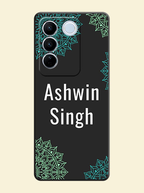 Your Name with Floral Design on Space Black Custom Soft Matte Back Cover - Vivo V27
