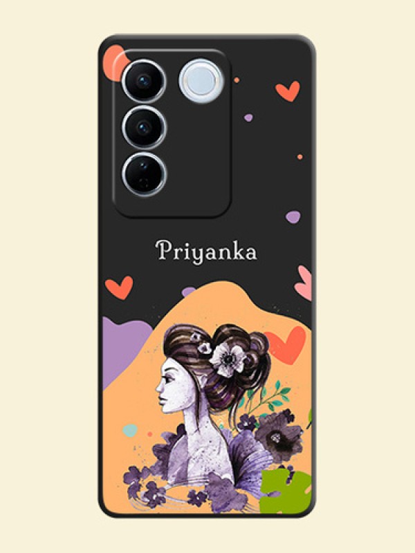 Namecase For Her With Fancy Lady Image On Space Black Personalized Soft Matte Phone Covers -Vivo V27