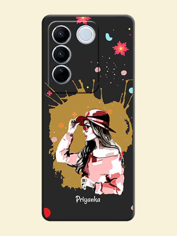 Mordern Lady With Color Splash Background With Custom Text On Space Black Personalized Soft Matte Phone Covers -Vivo V27