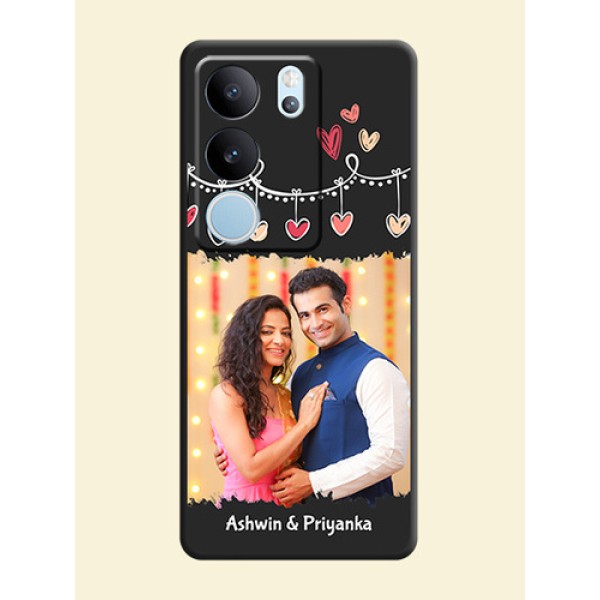 Pink Love Hangings with Name On Space Black Custom Soft Matte Mobile Back Cover - Vivo V29 5G Pink Love Hangings with Name On Space Black Custom Soft Matte Mobile Back Cover - Vivo V29 5G