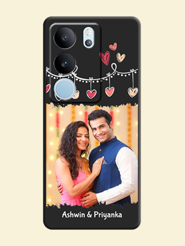 Pink Love Hangings with Name On Space Black Custom Soft Matte Mobile Back Cover - Vivo V29 5G