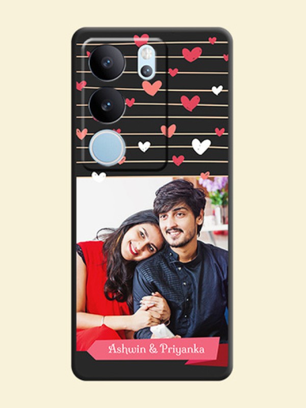 Love Pattern with Name on Pink Ribbon  on Photo On Space Black Custom Soft Matte Mobile Back Cover - Vivo V29 5G