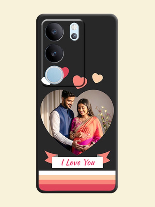 Love Shaped Photo with Colorful Stripes On Space Black Custom Soft Matte Mobile Back Cover - Vivo V29 5G