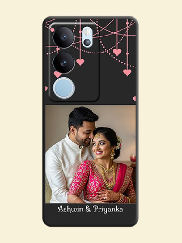 Pink Love Hangings with Text On Space Black Custom Soft Matte Mobile Back Cover - Vivo V29 5G