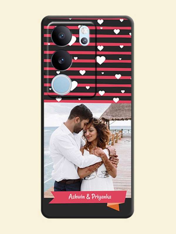 White Color Love Symbols with Pink Lines Pattern On Space Black Custom Soft Matte Mobile Back Cover - Vivo V29 5G