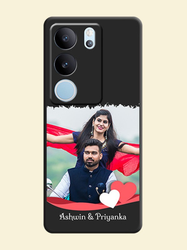 Pin Color Love Shaped Ribbon Design with Text On Space Black Custom Soft Matte Mobile Back Cover - Vivo V29 5G