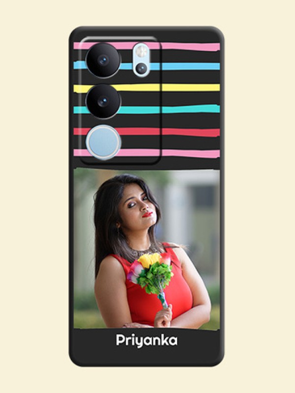 Multicolor Lines with Image On Space Black Custom Soft Matte Mobile Back Cover - Vivo V29 5G
