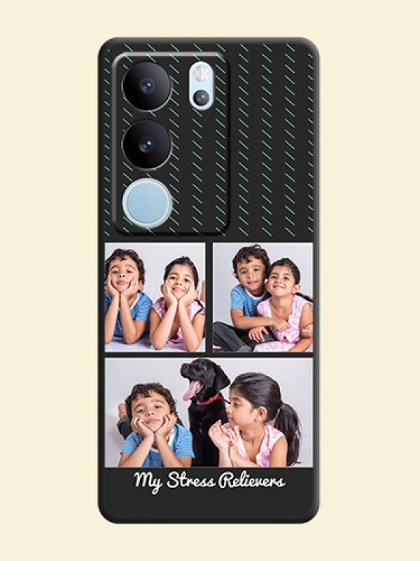 Cross Dotted Pattern with 2 Image Holder On Space Black Custom Soft Matte Mobile Back Cover - Vivo V29 5G