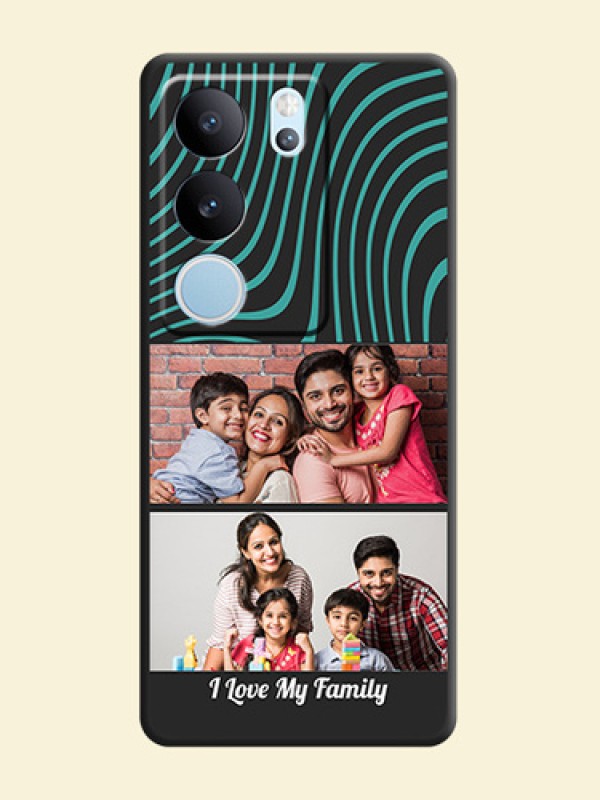 Wave Pattern with 2 Image Holder On Space Black Custom Soft Matte Mobile Back Cover - Vivo V29 5G