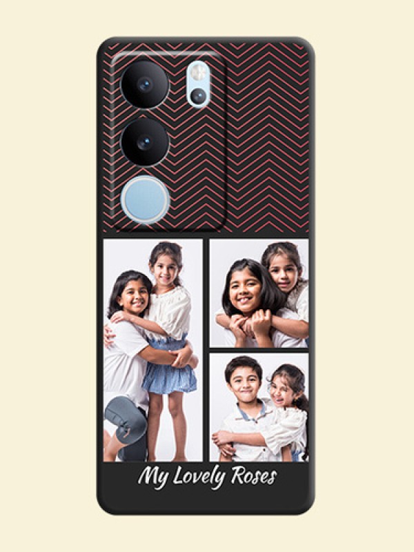 Wave Pattern with 3 Image Holder On Space Black Custom Soft Matte Mobile Back Cover - Vivo V29 5G