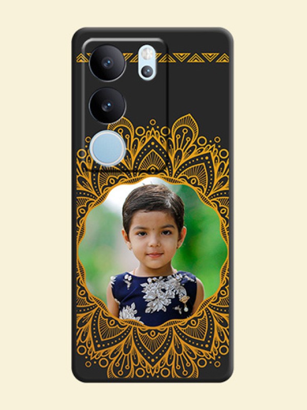 Round Image with Floral Design On Space Black Custom Soft Matte Mobile Back Cover - Vivo V29 5G
