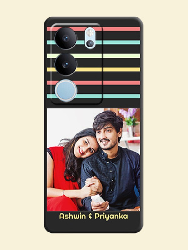 Color Stripes with Photo and Text on Photo  On Space Black Custom Soft Matte Mobile Back Cover - Vivo V29 5G