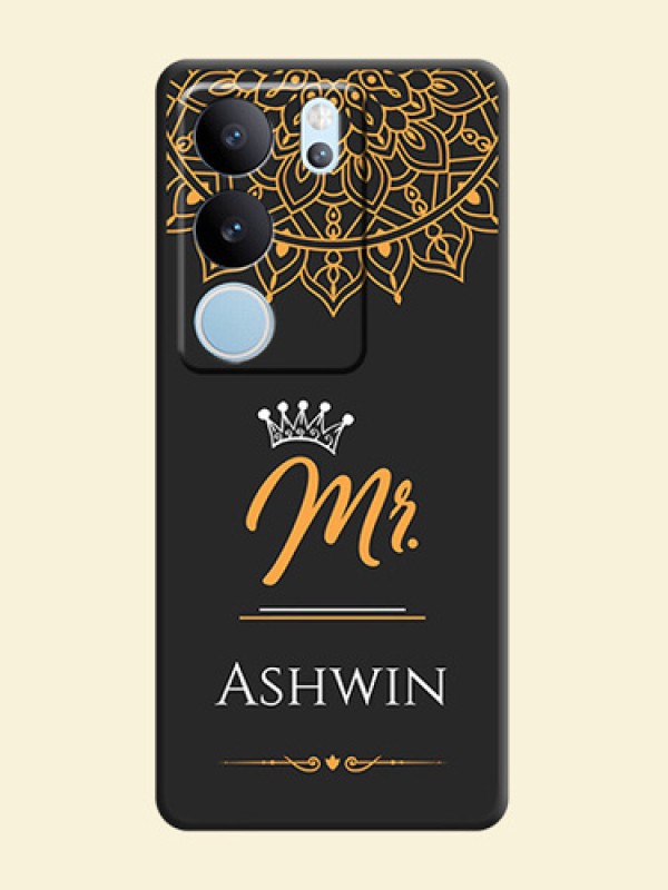 Mr Name with Floral Design On Space Black Custom Soft Matte Mobile Back Cover - Vivo V29 5G
