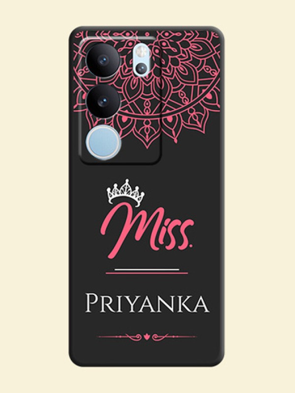 Mrs Name with Floral Design On Space Black Custom Soft Matte Mobile Back Cover - Vivo V29 5G