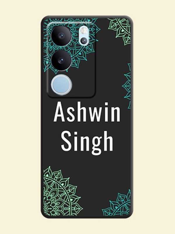 Your Name with Floral Design On Space Black Custom Soft Matte Mobile Back Cover - Vivo V29 5G