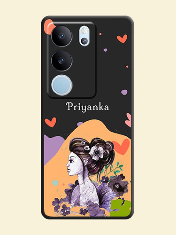 Namecase For Her With Fancy Lady Image On Space Black Custom Soft Matte Mobile Back Cover - Vivo V29 5G