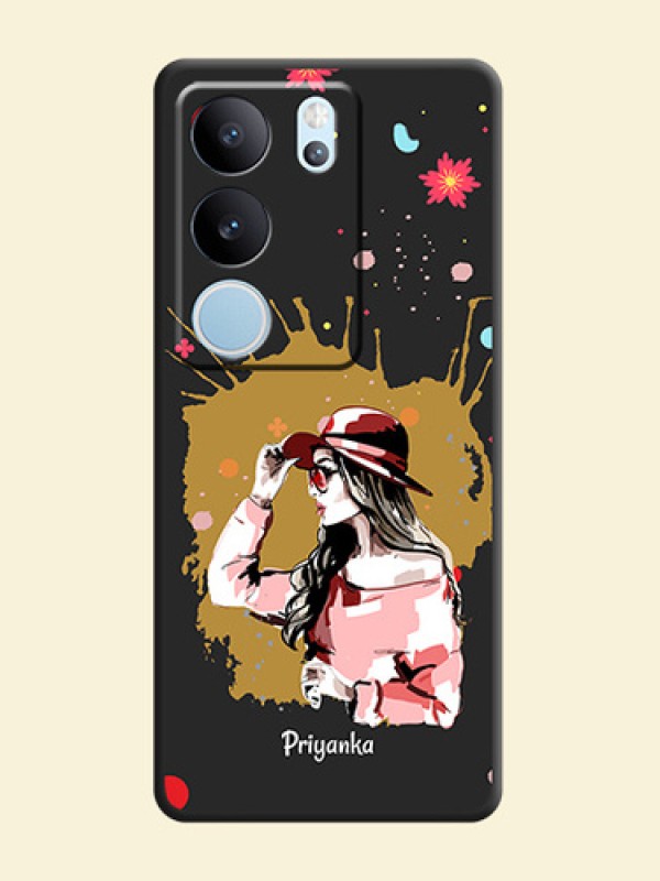 Mordern Lady With Color Splash Background With Custom Text On Space Black Custom Soft Matte Mobile Back Cover - Vivo V29 5G