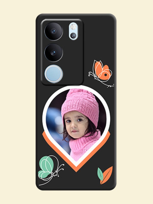 Upload Pic With Simple Butterly Design On Space Black Custom Soft Matte Mobile Back Cover - Vivo V29 5G