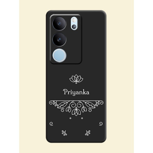 Lotus Garden Custom Text On Space Black Custom Soft Matte Mobile Back Cover - Vivo V29 Pro 5G Lotus Garden Custom Text On Space Black Custom Soft Matte Mobile Back Cover - Vivo V29 Pro 5G