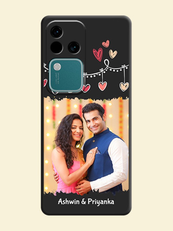 Pink Love Hangings with Name on Space Black Custom Soft Matte Phone Cases - Vivo V30 5G