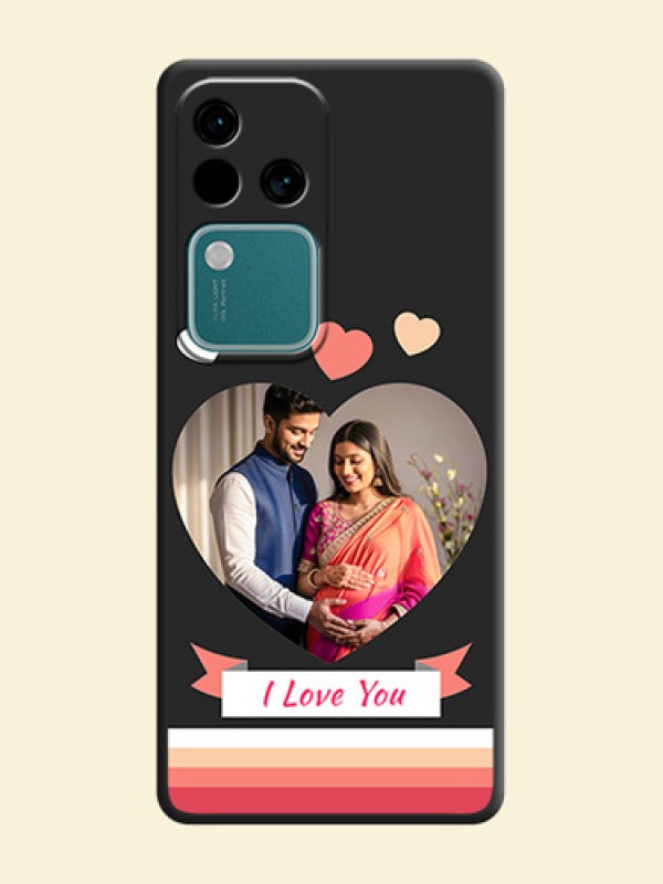 Love Shaped Photo with Colorful Stripes on Personalised Space Black Soft Matte Cases - Vivo V30 5G