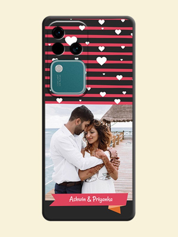 White Color Love Symbols with Pink Lines Pattern on Space Black Custom Soft Matte Phone Cases - Vivo V30 5G