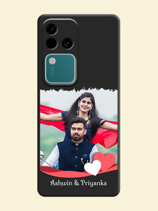 Pink Color Love Shaped Ribbon Design with Text on Space Black Custom Soft Matte Phone Back Cover - Vivo V30 5G